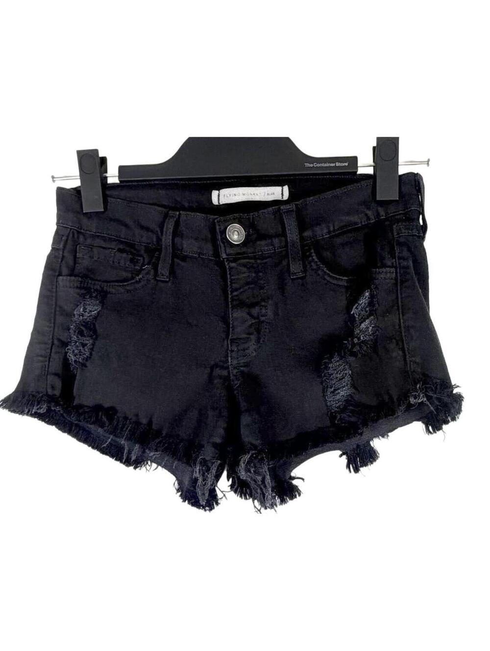 Flying Monkey Black Distressed Denim‎ Shorts High Rise Cut-Off Raw Hem Size 25